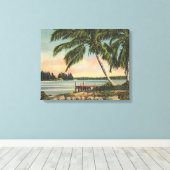 Vintage Kokospalmen Tropischer Sonnenuntergang Leinwanddruck (Insitu (Holzboden))