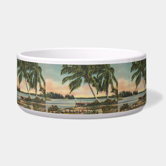 Vintage Kokospalmen Tropischer Sonnenuntergang Napf (Vorderseite)