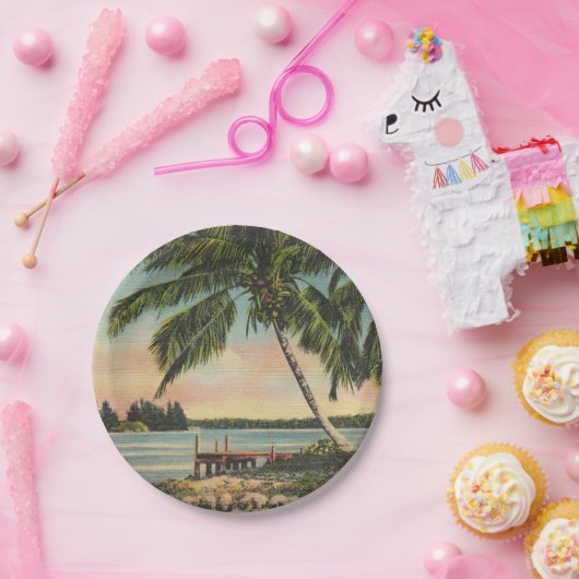 Vintage Kokospalmen Tropischer Sonnenuntergang Pappteller (Party)