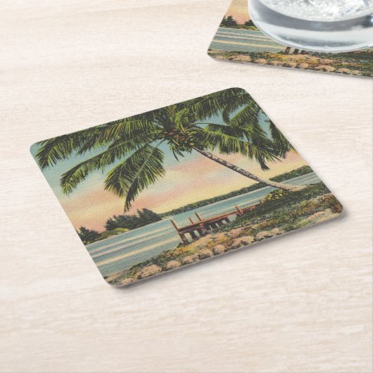 Vintage Kokospalmen Tropischer Sonnenuntergang Rechteckiger Pappuntersetzer (angewinkelt)