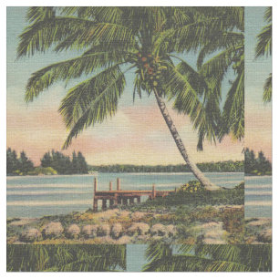 Vintage Kokospalmen Tropischer Sonnenuntergang Stoff