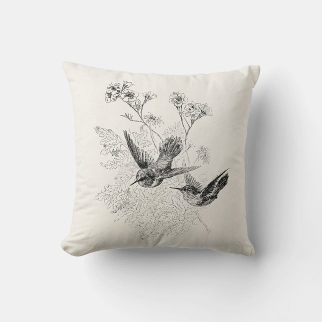 Vintage Kolibri-Antiken-Vogel-Schablone Kissen (Vorderseite)