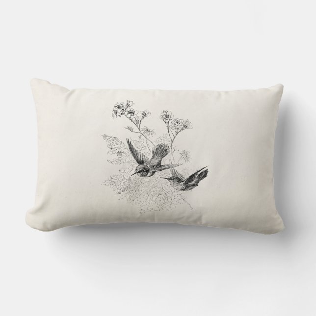 Vintage Kolibri-Antiken-Vogel-Schablone Lendenkissen (Vorderseite)