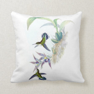 Vintage-Kolibri-Illustration Grün Lila Kissen
