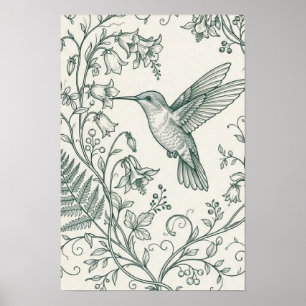 Vintage Kolibri und botanischer Farn Feine Linie A Poster