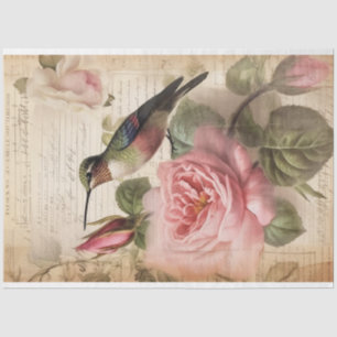 Vintage Kolibri und rosa Rosen Decoupage Seidenpapier
