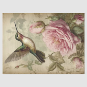 Vintage Kolibri und rosa Rosen Decoupage Seidenpapier