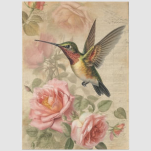 Vintage Kolibri und rosa Rosen Dekupage Seidenpapier