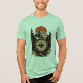 Vintage Kompass Berg Sonnenuntergang Design Tri-Blend Shirt
