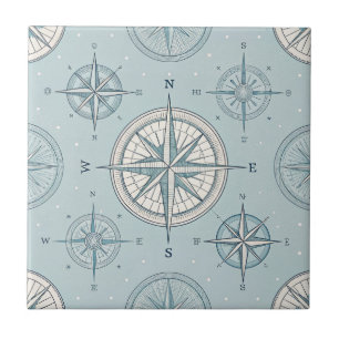 Vintage-Kompass Nahtloses Nautilus-Muster (1) Fliese
