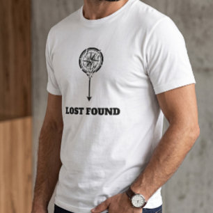 Vintage-Kompass-Pfeil Lost Found Grafik Weiß T-Shirt