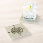 Vintage Kompass-Rose Glasuntersetzer (Schrägansicht)