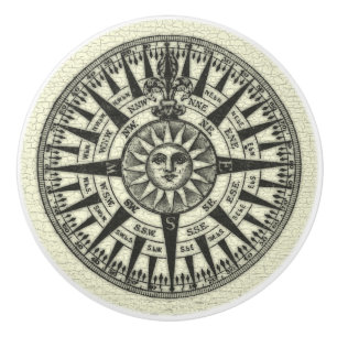 Vintage Kompass-Rose Sun Keramikknauf