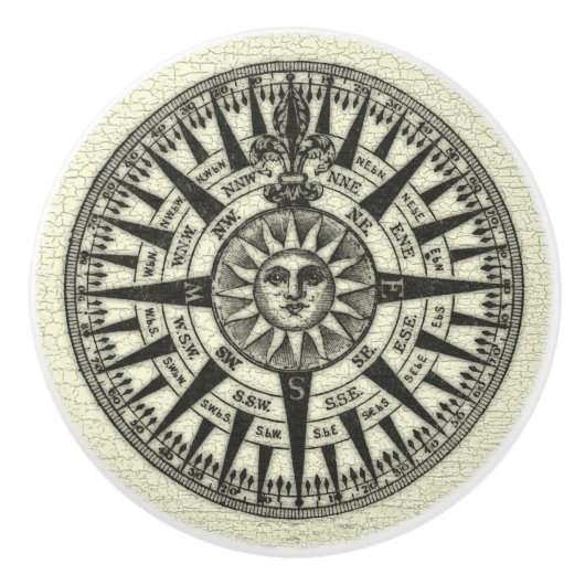Vintage Kompass-Rose Sun Keramikknauf (Vorderseite)