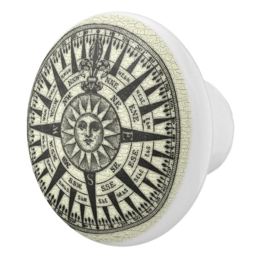 Vintage Kompass-Rose Sun Keramikknauf (Rechts)