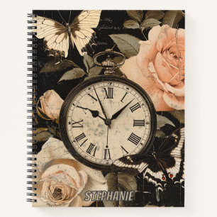 Vintage Kompass Schmetterling Floral Braun Notizblock