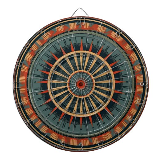 Vintage Kompassrose Geometrischer Sonnenburst Dartscheibe (vorne)
