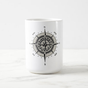 Vintage Kompassrosen-Illustration in Monochrom Kaffeetasse