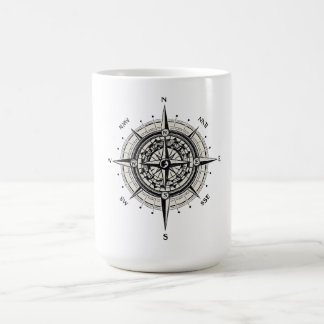 Vintage Kompassrosen-Illustration in Monochrom Kaffeetasse
