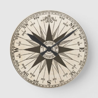 Vintage Kompassrosen-Wanduhr Runde Wanduhr