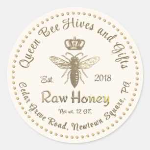 Vintage Königin Bee Honey Gold Crown Script Elfenb Runder Aufkleber