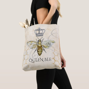 Vintage Königin Bee Royal Crown Honeycomb Beige Tasche