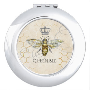 Vintage Königin Bee Royal Crown Honeycomb Beige Taschenspiegel