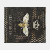 Vintage Königin Bee Royal Crown Honeycomb Black Fleecedecke (Vorderseite (Horizontal))