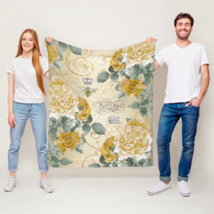 Vintage Königin Biene Royal Krone Goldene Rosen Fl Fleecedecke