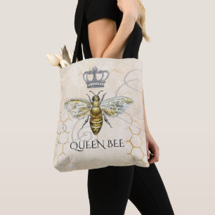 Vintage Königin Biene Royal Krone Waben Beige Tasche