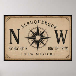 Vintage Koordinaten von Albuquerque New Mexico Poster
