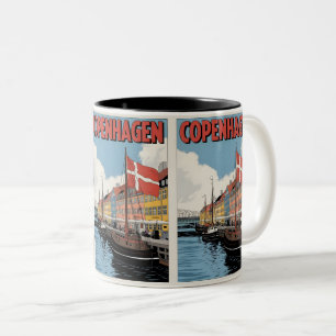 Vintage Kopenhagen Dänemark farbenfrohe Häuser Ges Zweifarbige Tasse