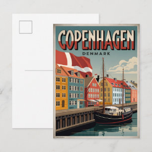 Vintage Kopenhagen farbenfrohe Häuser Geschenke Postkarte