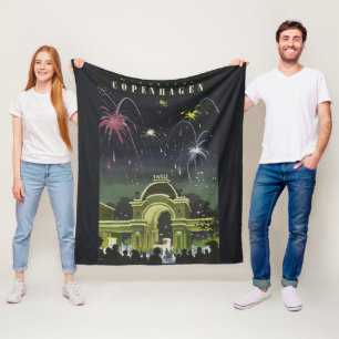 Vintage-Kopenhagen-Illustration-Reiseposter Fleecedecke