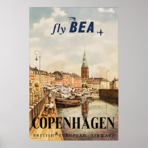 Vintage Kopenhagen Reiseplakat Druck, Dänemark Poster