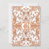 Vintage Korallen & Braun Damask Einladung (Rückseite)