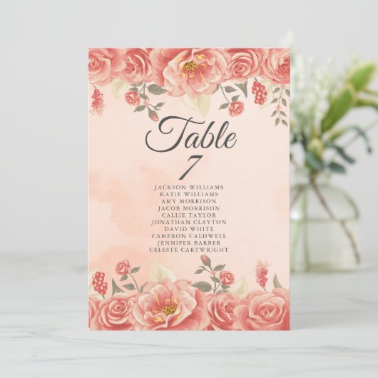 Vintage Korallen Rose Peach Wedding Seating Chart (Stehend Vorderseite)