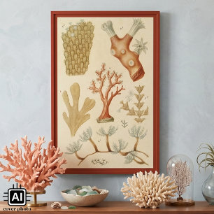 Vintage-Korallen-Tiere, Biologie-Lehrbuch Poster