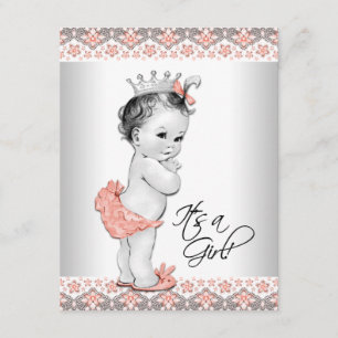 Vintage-Korallen- und Graue Baby Girl Shower Einladung