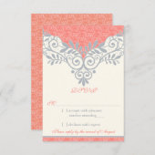 Vintage Korallensilber Gray Lace Wedding RSVP Antw (Vorne/Hinten)