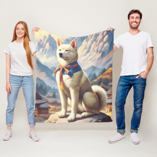 Vintage koreanische Jindo-Illustration Fleecedecke (Beispiel)