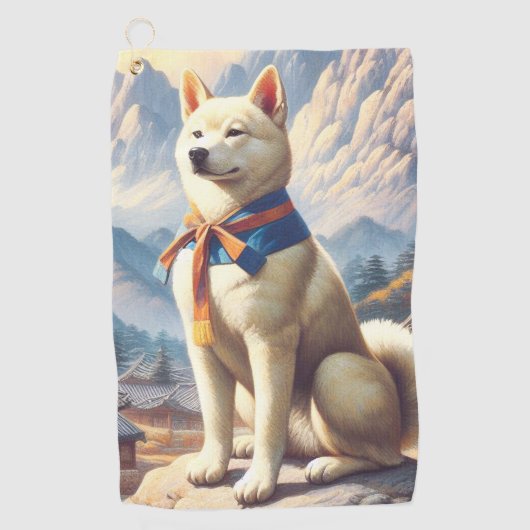 Vintage koreanische Jindo-Illustration Golfhandtuch (Vorderseite)
