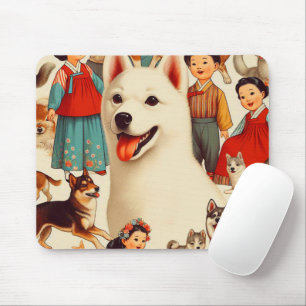 Vintage koreanische Jindo-Illustration Mousepad