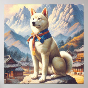 Vintage koreanische Jindo-Illustration Poster