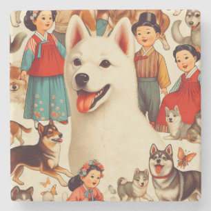 Vintage koreanische Jindo-Illustration Steinuntersetzer