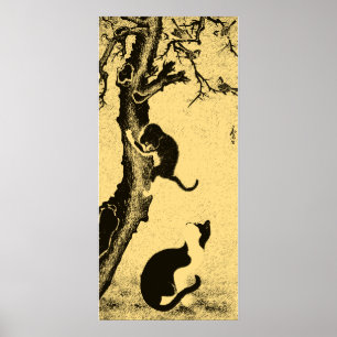 Vintage koreanische Katzen-Kunst Poster