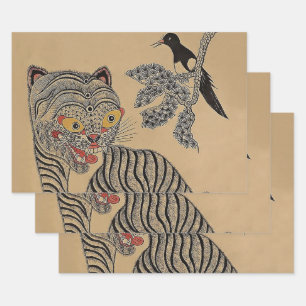 Vintage-koreanische Minhwa-Tigerrolle Geschenkpapier Set