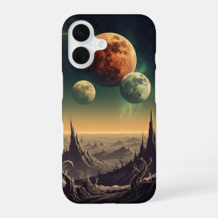 Vintage Kosmischer Horizont mit zwei Monden iPhone 16 Hülle