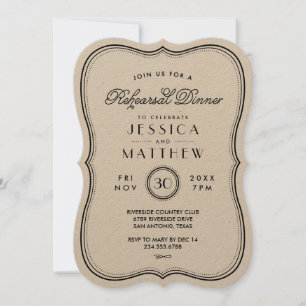 Vintage Kraft Art Deco Hochzeitsprobe-Dinner Einladung
