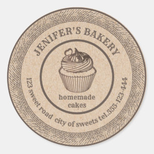 Vintage Kraft Bäckerei Hausgemachte Kuchen Bäckere Runder Aufkleber